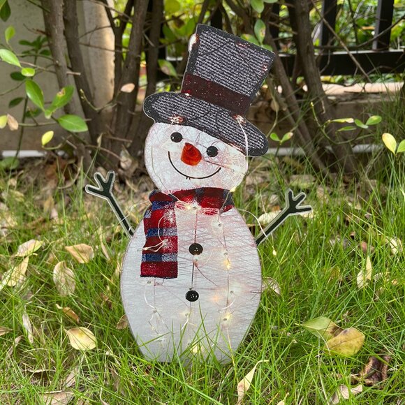 Christmas Light-Up Snowman 3-Piece Set - Acrylic Yard Decoration - Picture 4 of 8